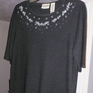 Liz Claiborne Black Sweater with Silver Embroidery...Great For Festive Events..